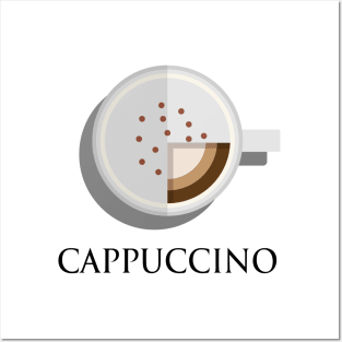 Hot cappuccino coffee cup top view in flat design style Posters and Art